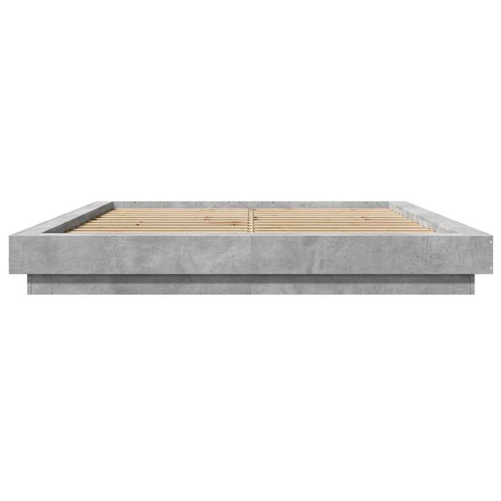 Bedframe met LED-verlichting bewerkt hout betongrijs 150x200 cm