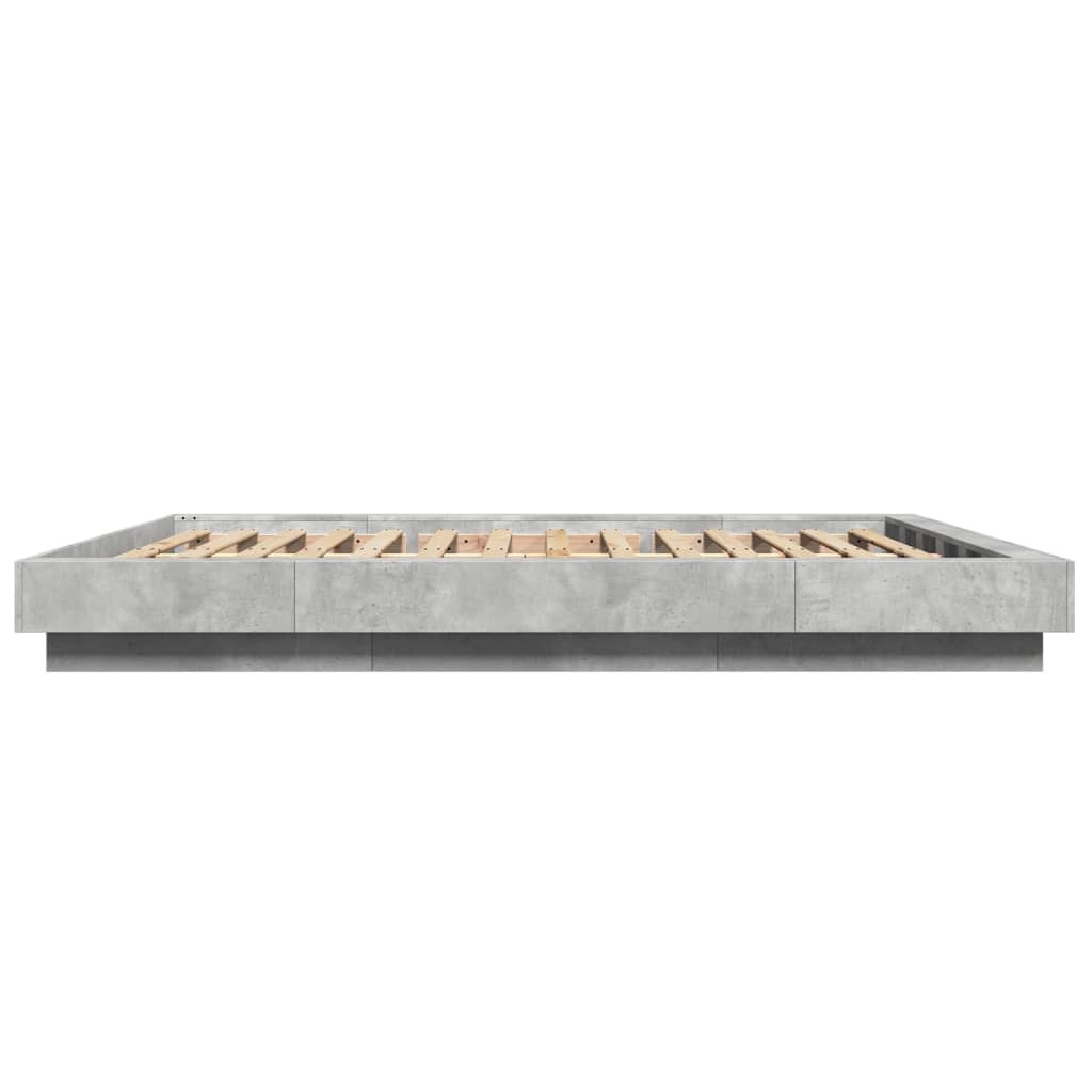 Bedframe met LED-verlichting bewerkt hout betongrijs 150x200 cm