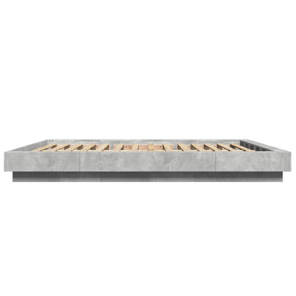 Bedframe met LED-verlichting bewerkt hout betongrijs 150x200 cm