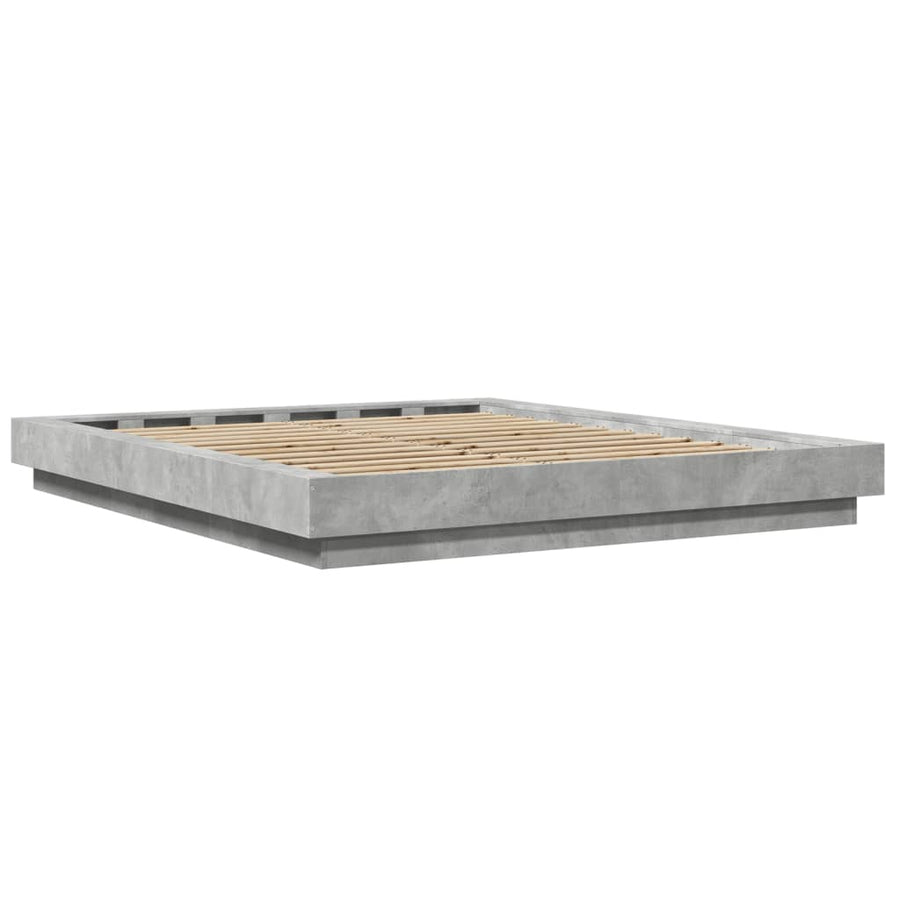 Bedframe met LED-verlichting bewerkt hout betongrijs 150x200 cm