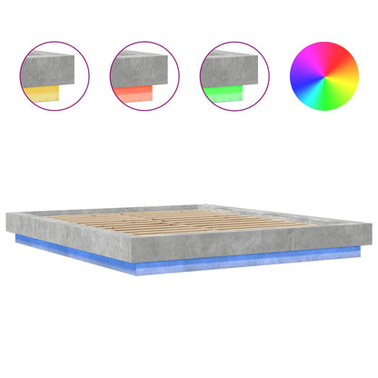 Bedframe met LED-verlichting bewerkt hout betongrijs 150x200 cm