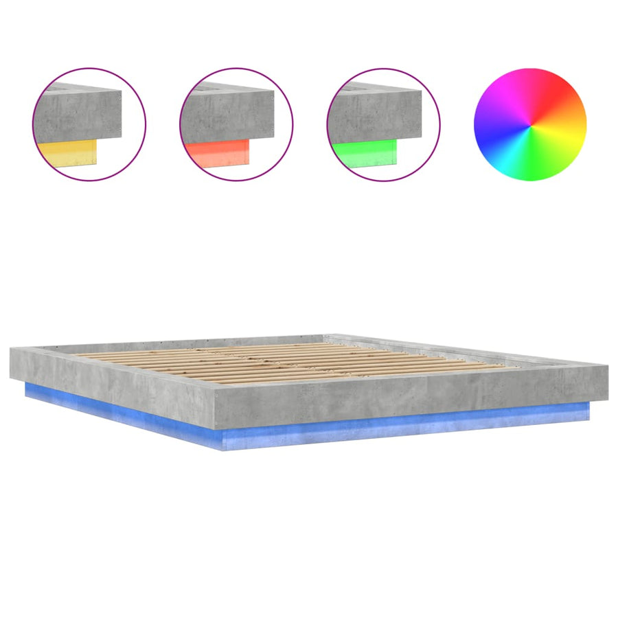 Bedframe met LED-verlichting bewerkt hout betongrijs 150x200 cm