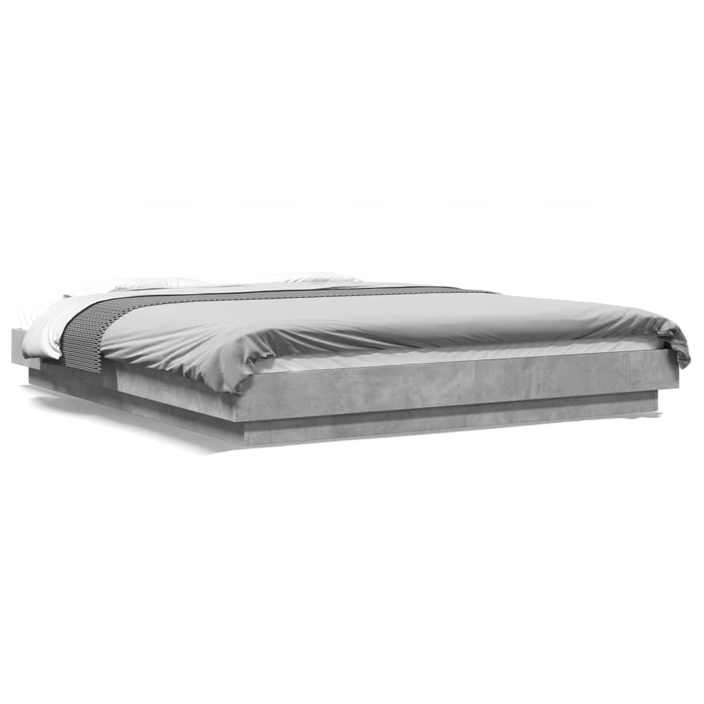 Bedframe met LED-verlichting bewerkt hout betongrijs 150x200 cm