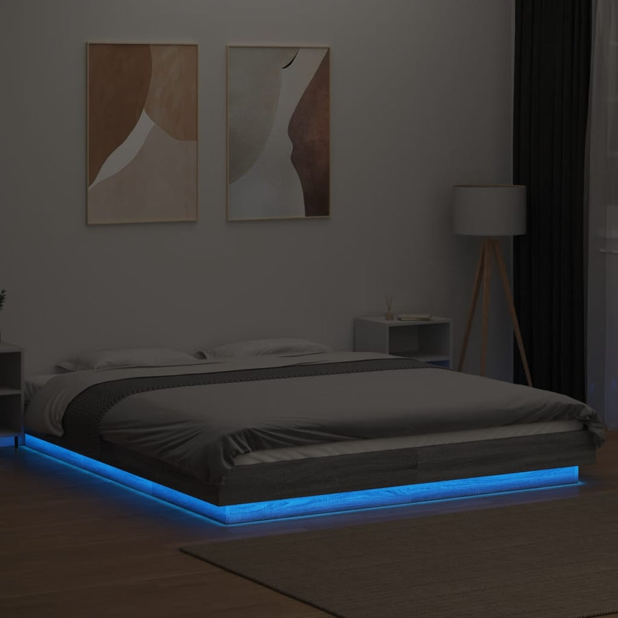 Bedframe met LED-verlichting grijs sonoma eiken 150x200 cm