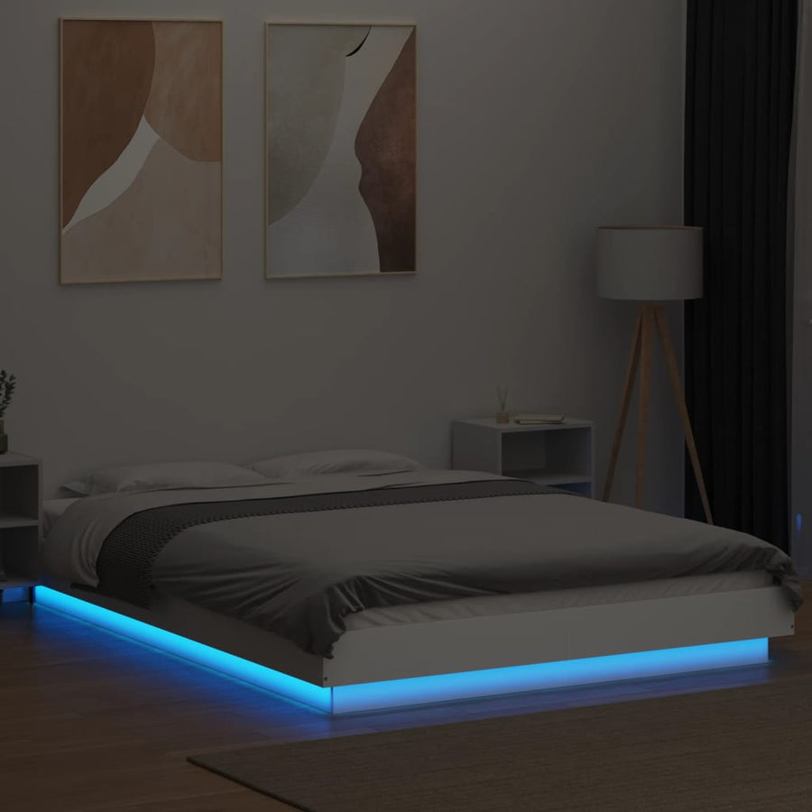 Bedframe met LED-verlichting bewerkt hout wit 140x200 cm