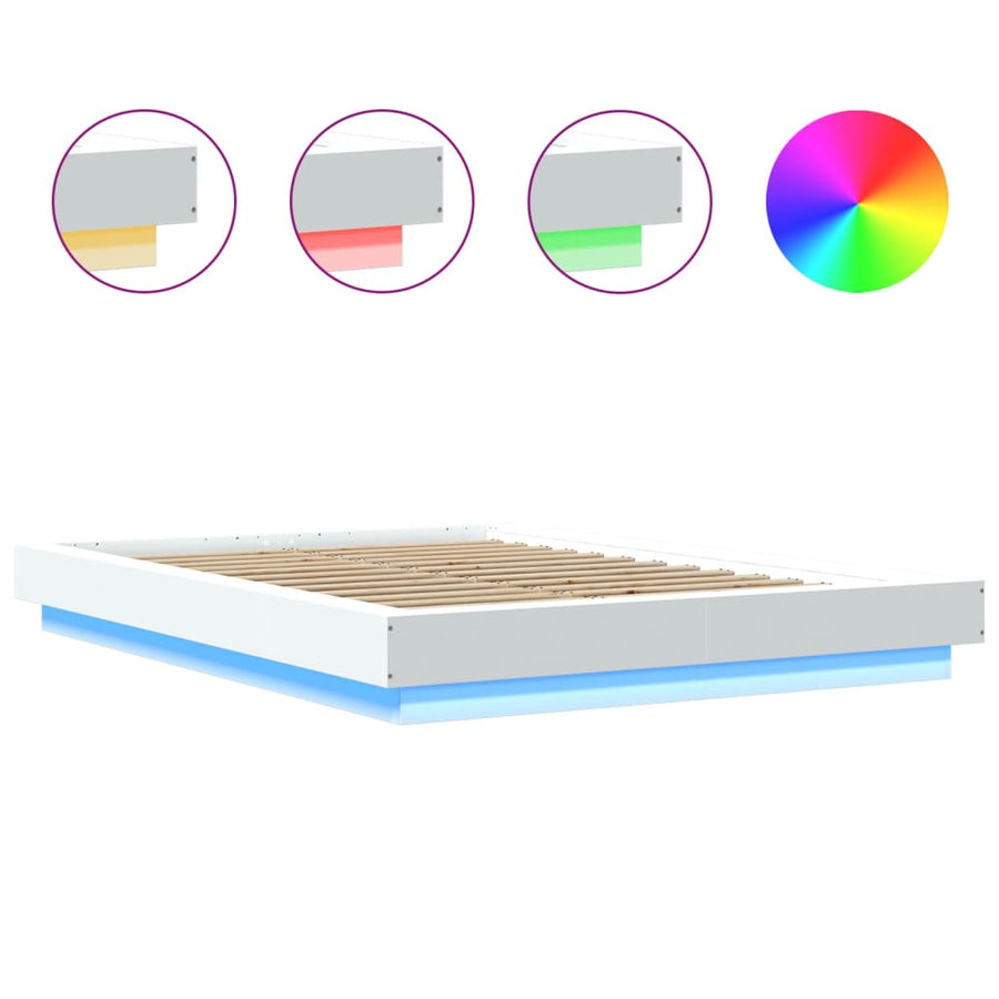 Bedframe met LED-verlichting bewerkt hout wit 140x200 cm
