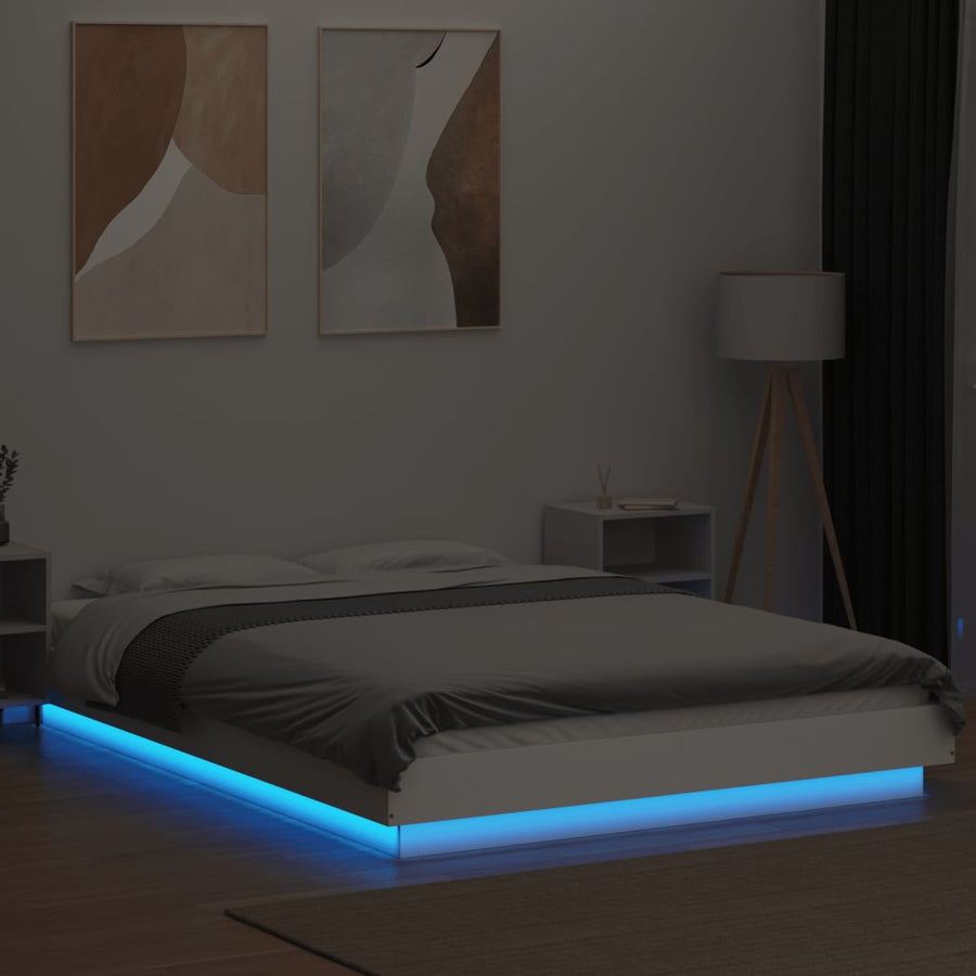 Bedframe met LED-verlichting bewerkt hout wit 120x200 cm