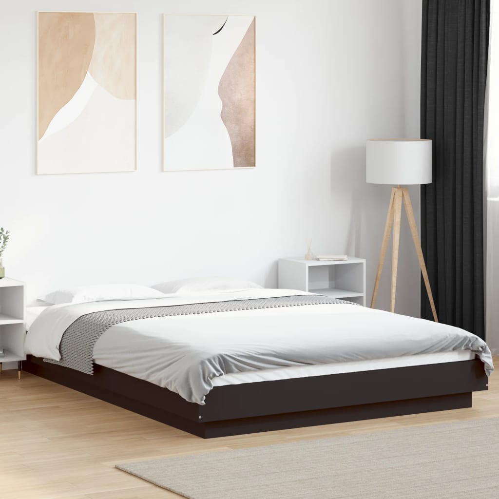 Bedframe met LED-verlichting bewerkt hout zwart 120x200 cm