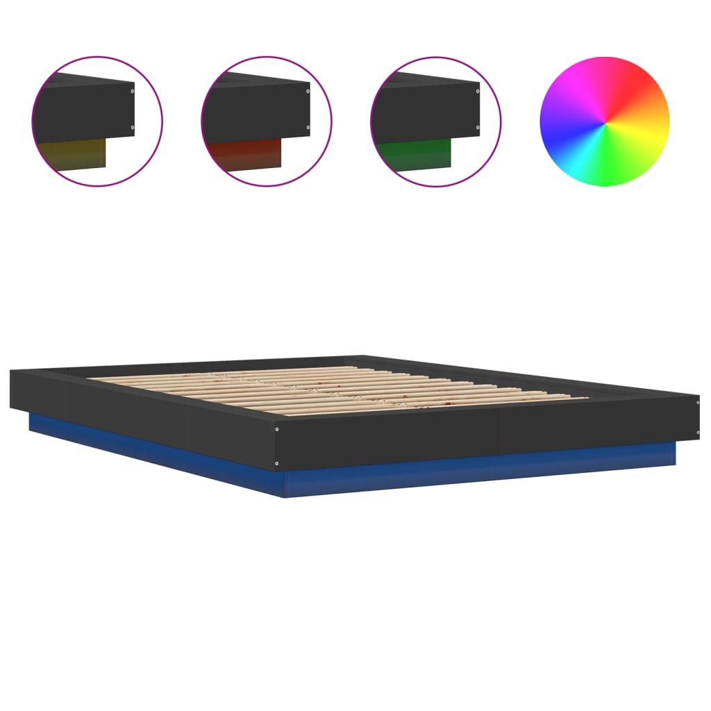 Bedframe met LED-verlichting bewerkt hout zwart 120x200 cm