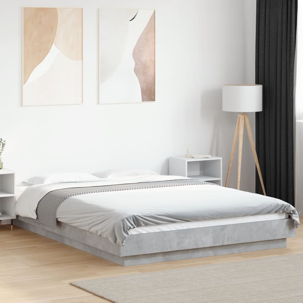 Bedframe met LED-verlichting bewerkt hout betongrijs 120x200 cm