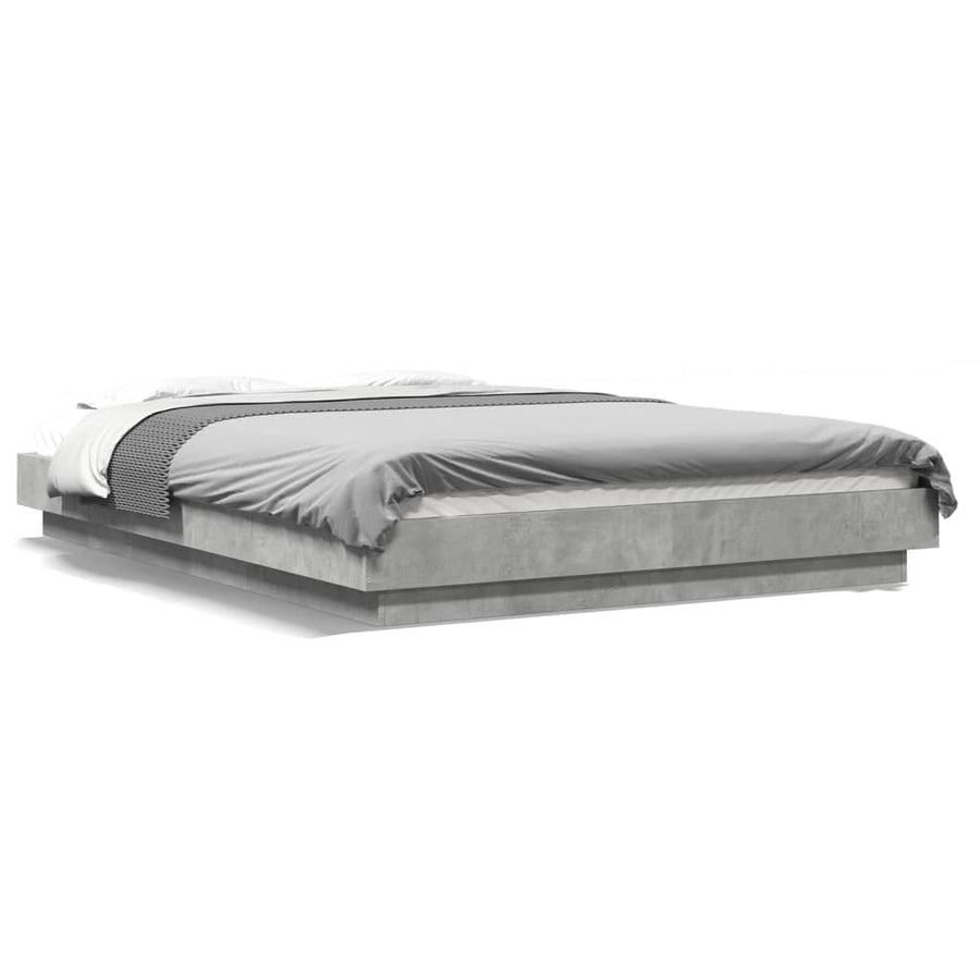 Bedframe met LED-verlichting bewerkt hout betongrijs 120x200 cm