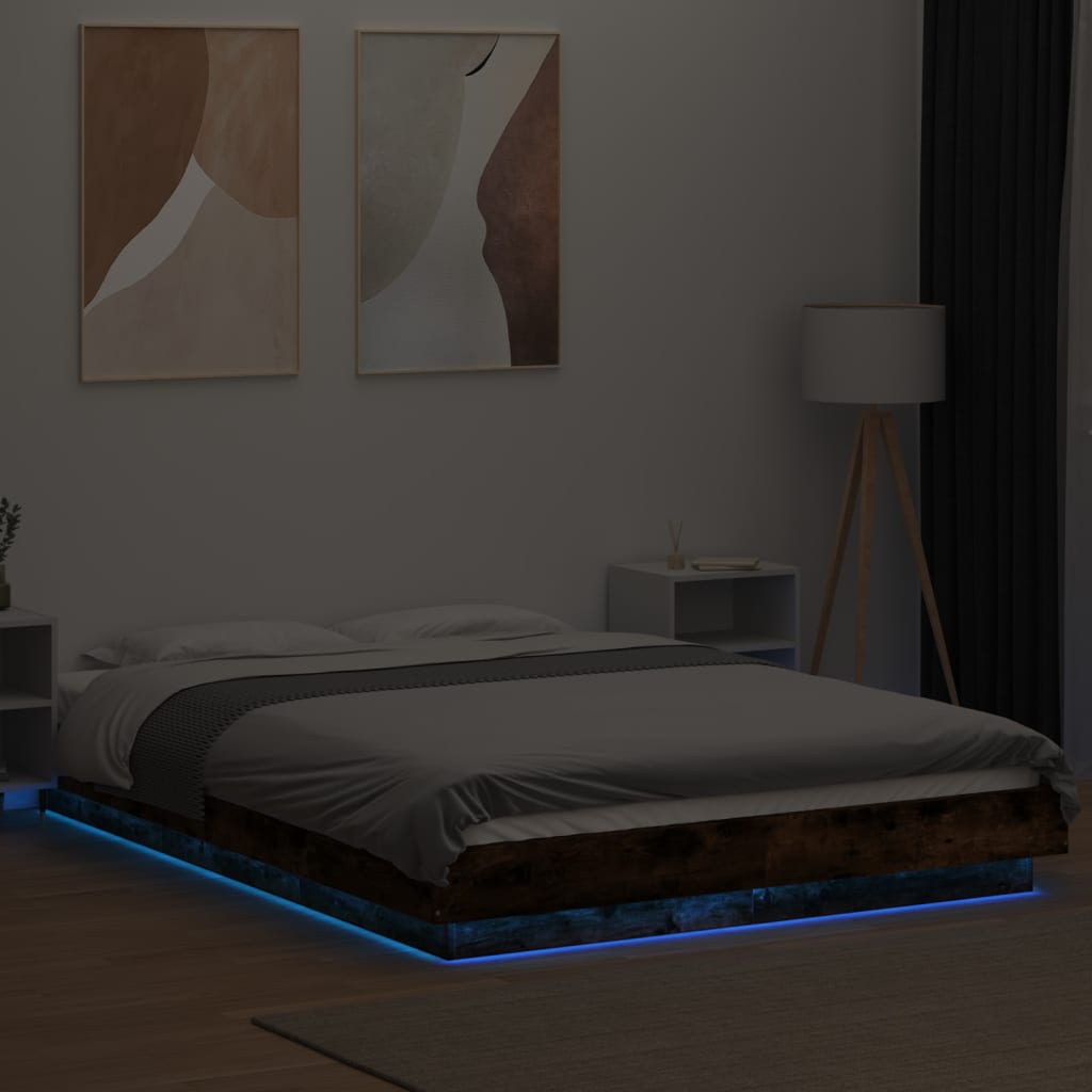 Bedframe met LED-verlichting gerookt eikenkleurig 120x200 cm