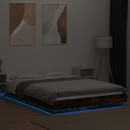 Bedframe met LED-verlichting gerookt eikenkleurig 120x200 cm