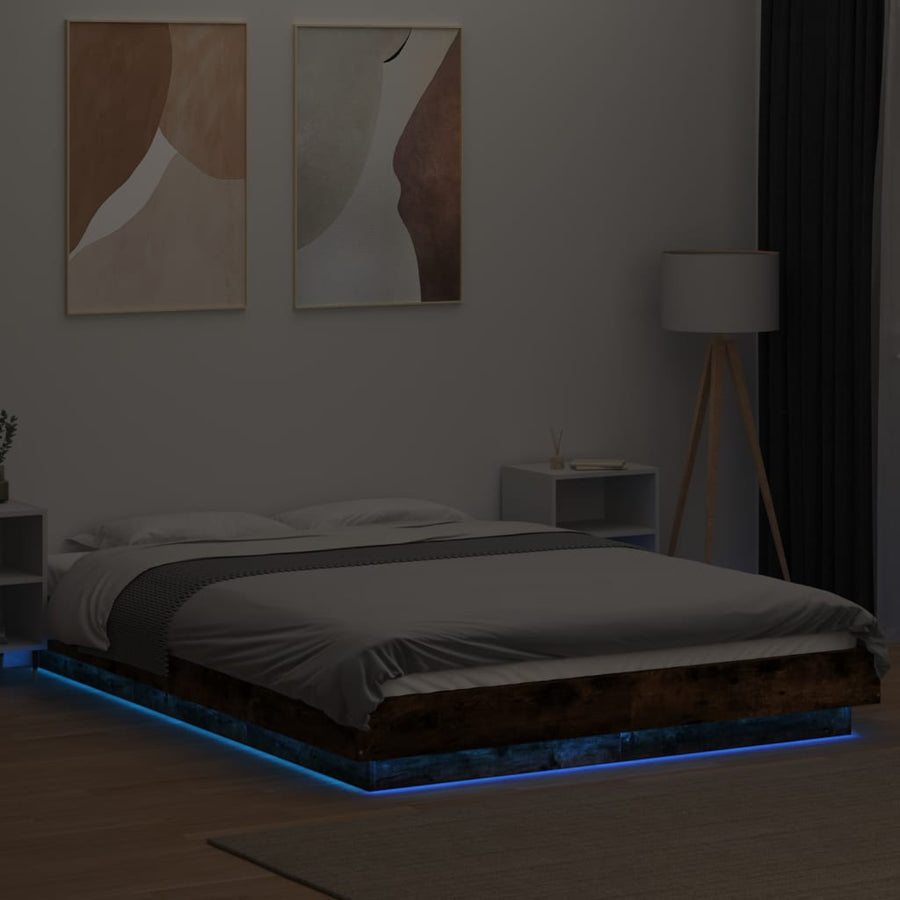 Bedframe met LED-verlichting gerookt eikenkleurig 120x200 cm