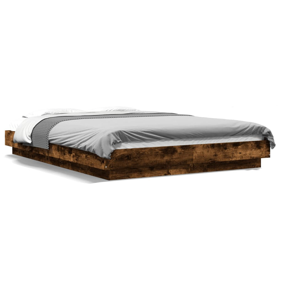 Bedframe met LED-verlichting gerookt eikenkleurig 120x200 cm