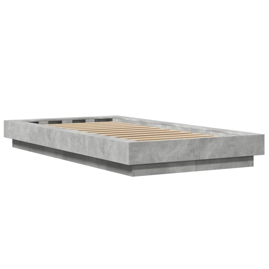 Bedframe met LED-verlichting bewerkt hout betongrijs 100x200 cm