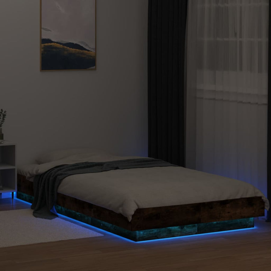 Bedframe met LED-verlichting gerookt eikenkleurig 100x200 cm