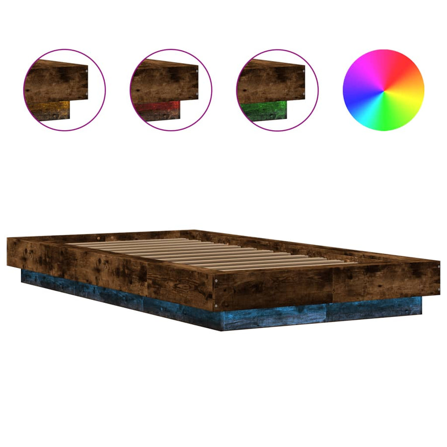 Bedframe met LED-verlichting gerookt eikenkleurig 100x200 cm