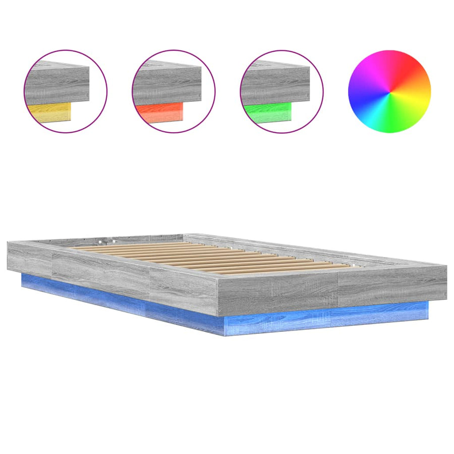 Bedframe met LED-verlichting grijs sonoma eiken 100x200 cm