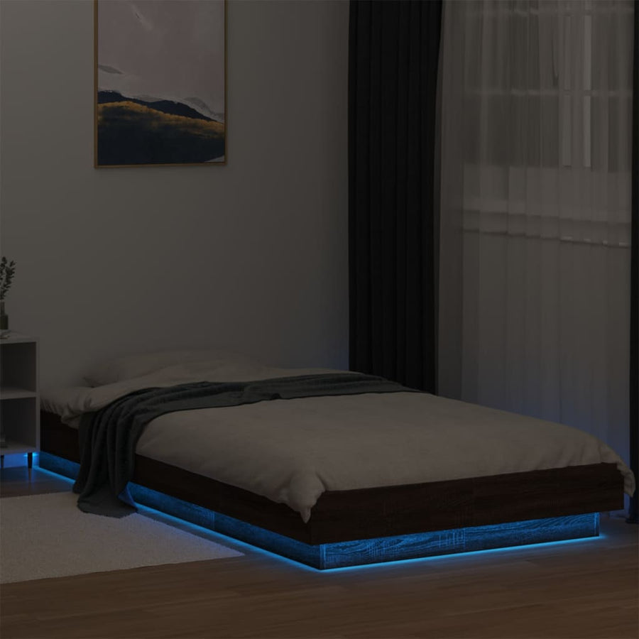 Bedframe met LED-verlichting bruin eikenkleur 100x200 cm