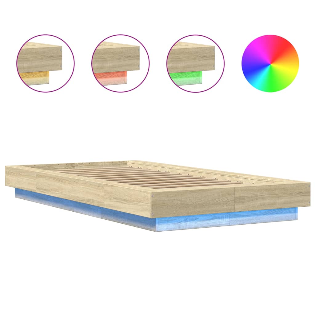 Bedframe met LED-verlichting sonoma eikenkleurig 90x200 cm