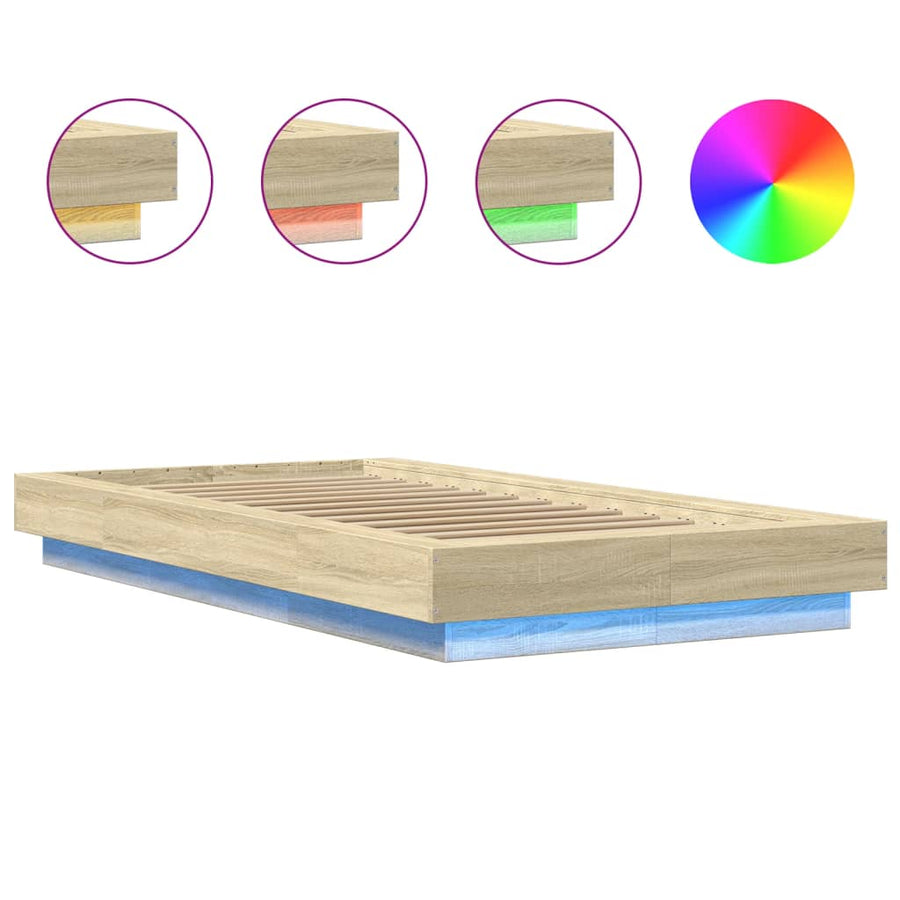 Bedframe met LED-verlichting sonoma eikenkleurig 90x200 cm