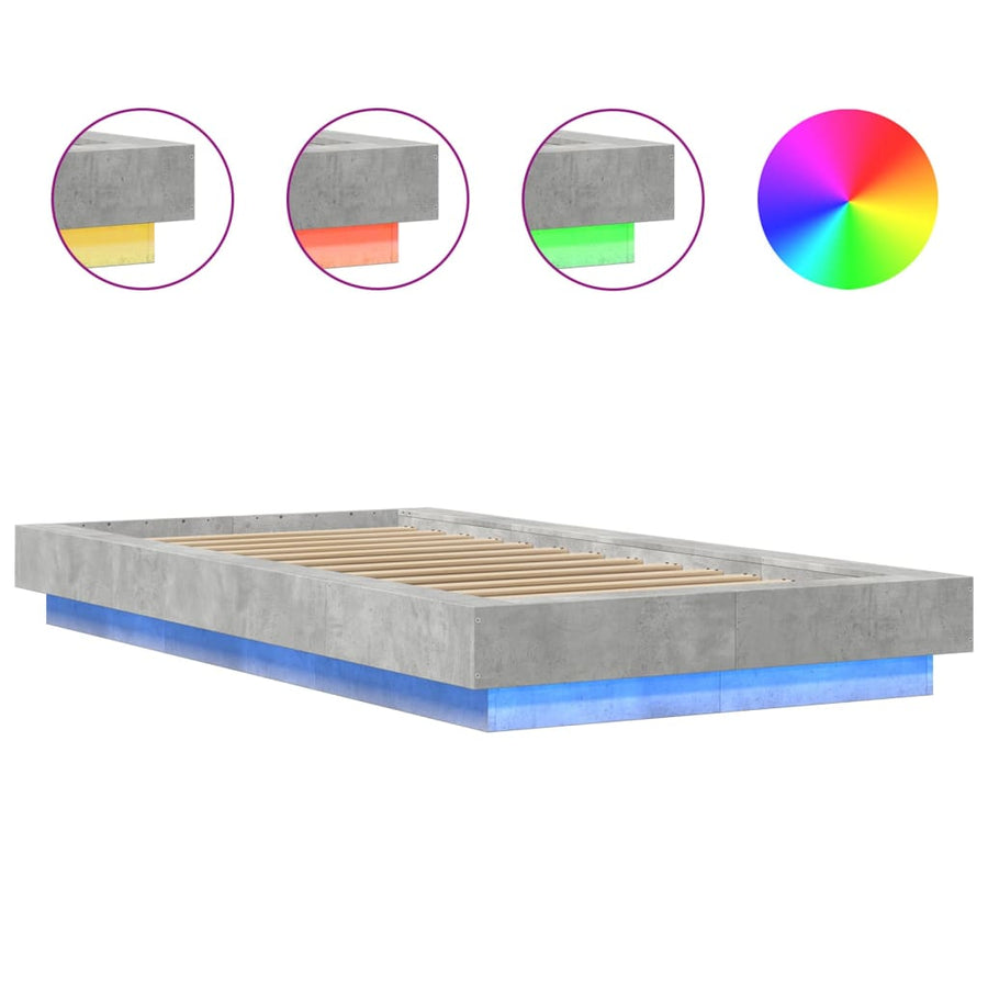 Bedframe met LED-verlichting bewerkt hout betongrijs 90x200 cm
