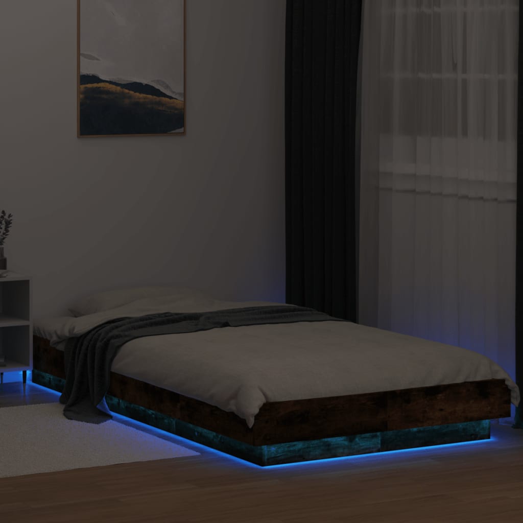 Bedframe met LED-verlichting gerookt eikenkleurig 90x200 cm