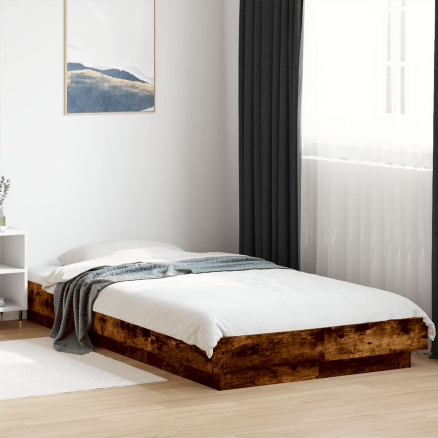 Bedframe met LED-verlichting gerookt eikenkleurig 90x200 cm