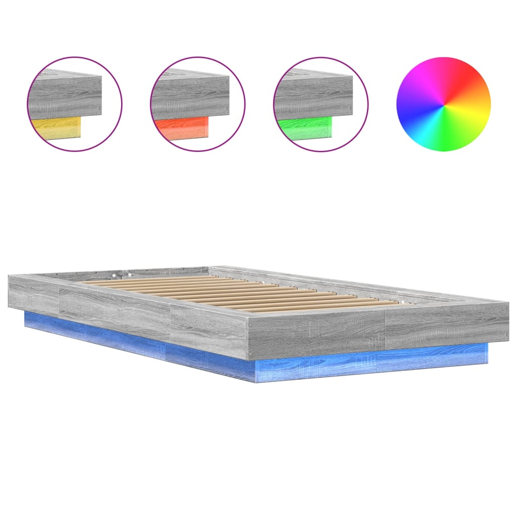 Bedframe met LED-verlichting grijs sonoma eikenkleurig 90x200cm