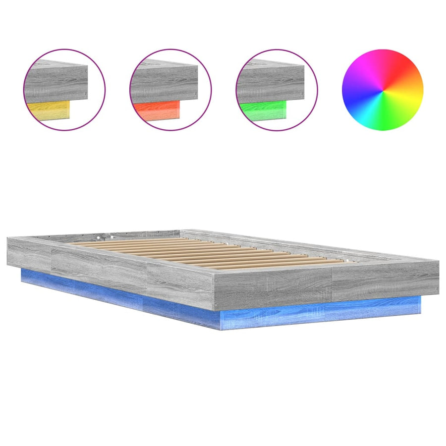 Bedframe met LED-verlichting grijs sonoma eikenkleurig 90x200cm