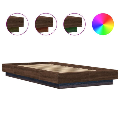 Bedframe met LED-verlichting bruin eikenkleur 90x200 cm