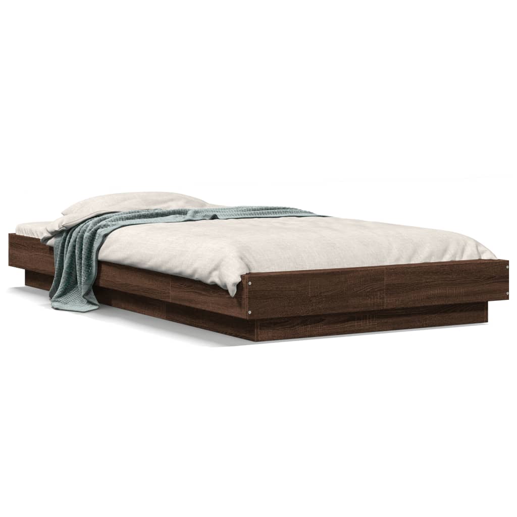 Bedframe met LED-verlichting bruin eikenkleur 90x200 cm