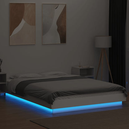 Bedframe met LED-verlichting bewerkt hout wit 140x190 cm