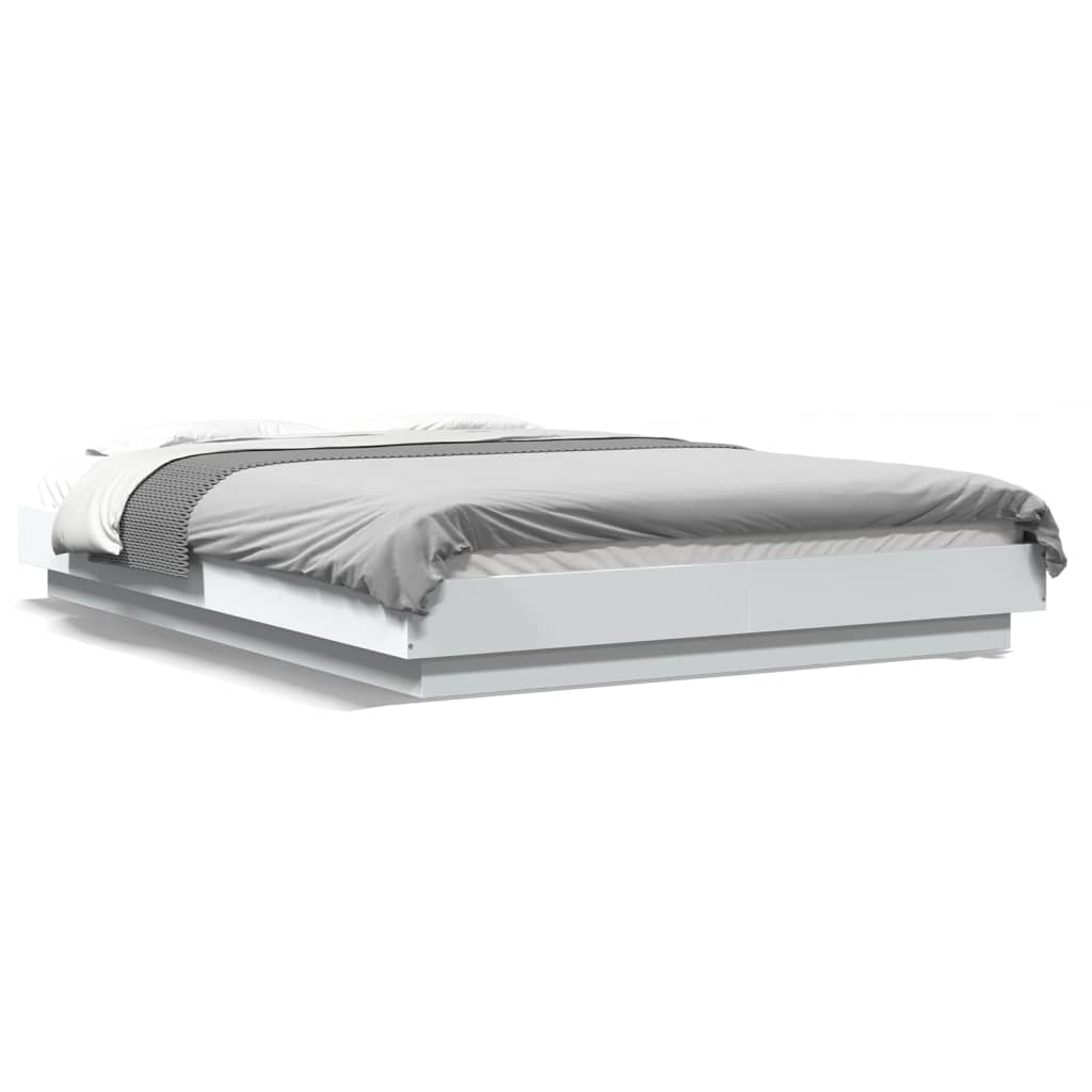 Bedframe met LED-verlichting bewerkt hout wit 140x190 cm