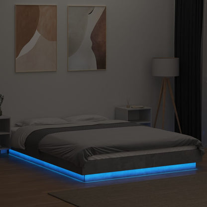 Bedframe met LED-verlichting bewerkt hout betongrijs 140x190 cm