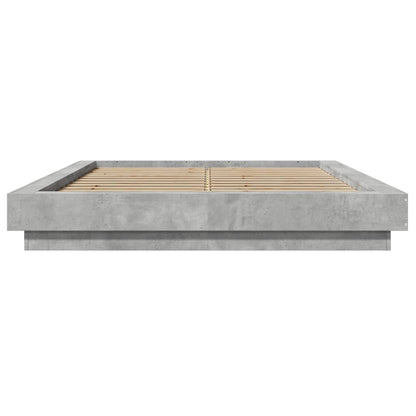 Bedframe met LED-verlichting bewerkt hout betongrijs 140x190 cm