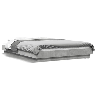 Bedframe met LED-verlichting bewerkt hout betongrijs 140x190 cm