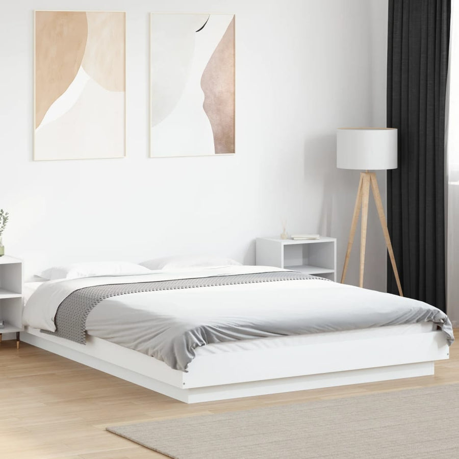 Bedframe met LED-verlichting bewerkt hout wit 135x190 cm