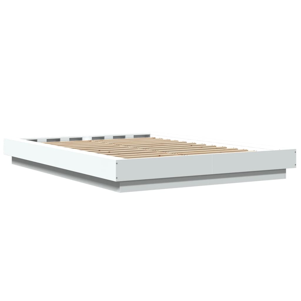 Bedframe met LED-verlichting bewerkt hout wit 135x190 cm