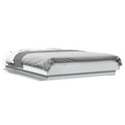 Wood-Effect Bed Frame with LED Light White 135x190 cm