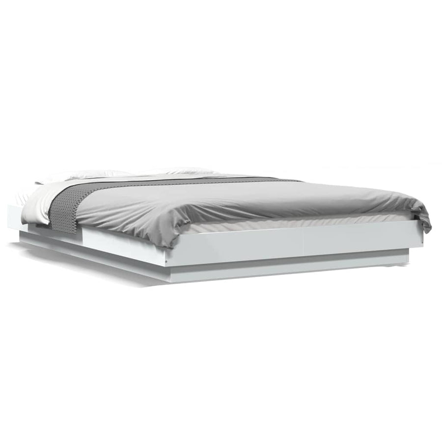 Bedframe met LED-verlichting bewerkt hout wit 135x190 cm
