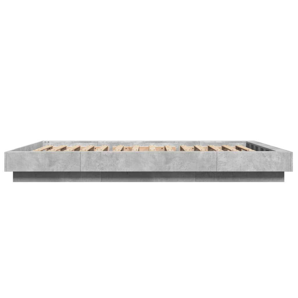Bedframe met LED-verlichting bewerkt hout betongrijs 135x190 cm