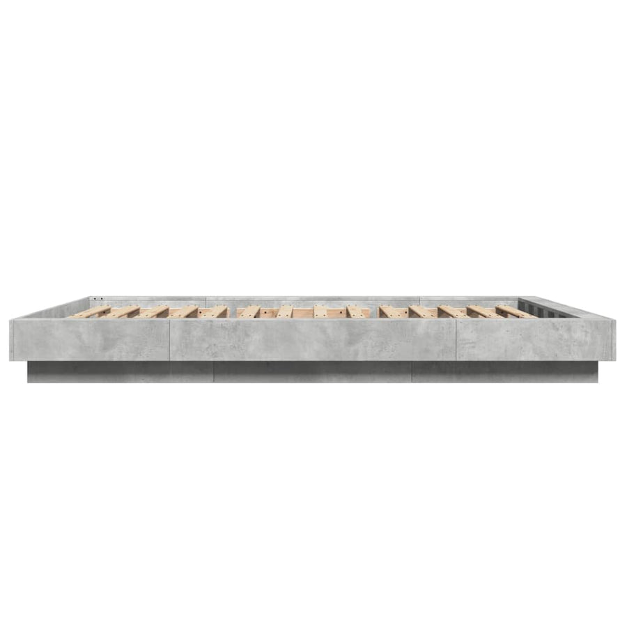 Bedframe met LED-verlichting bewerkt hout betongrijs 135x190 cm