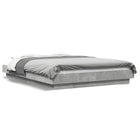 Bed frame with LED lighting engineered wood concrete grey 135x190 cm