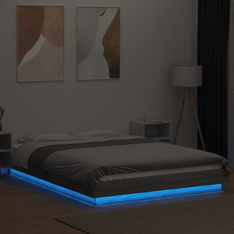 Bedframe met LED-verlichting grijs sonoma eiken 135x190 cm