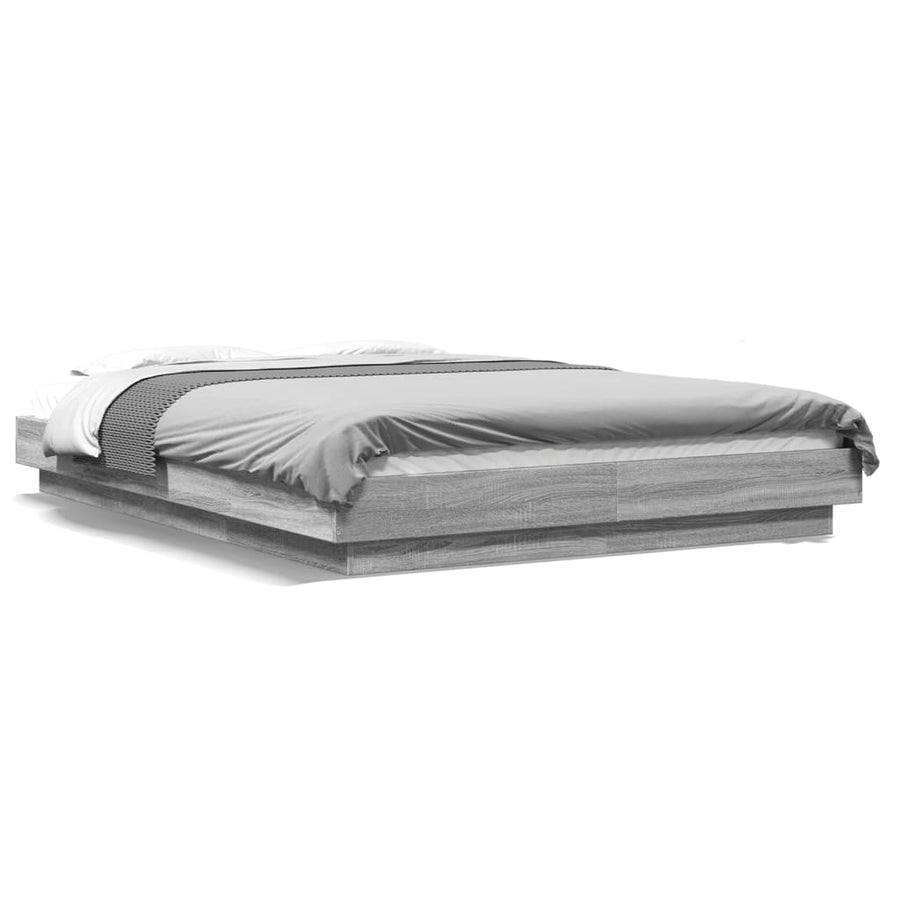 Bedframe met LED-verlichting grijs sonoma eiken 135x190 cm