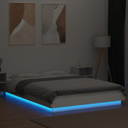 Bedframe met LED-verlichting bewerkt hout wit 120x190 cm