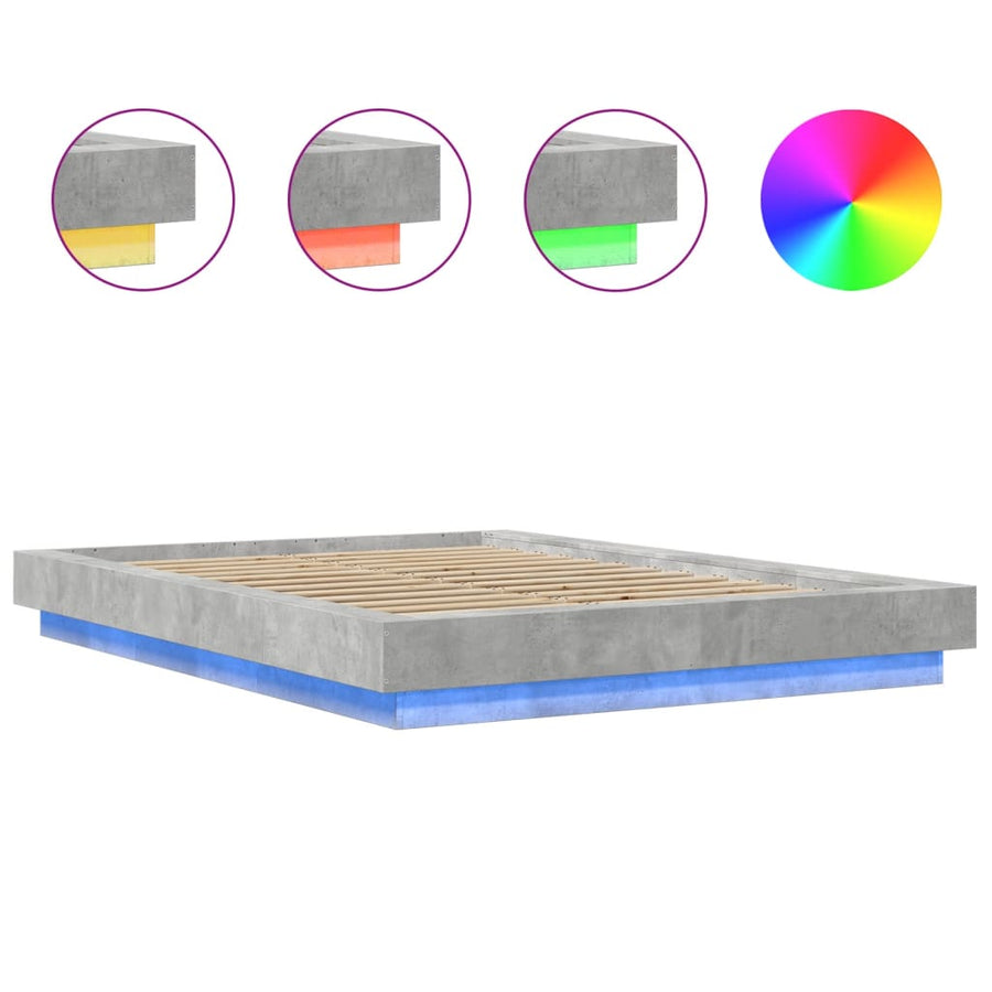Bedframe met LED-verlichting bewerkt hout betongrijs 120x190 cm