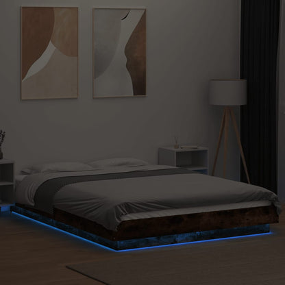 Bedframe met LED-verlichting gerookt eikenkleurig 120x190 cm